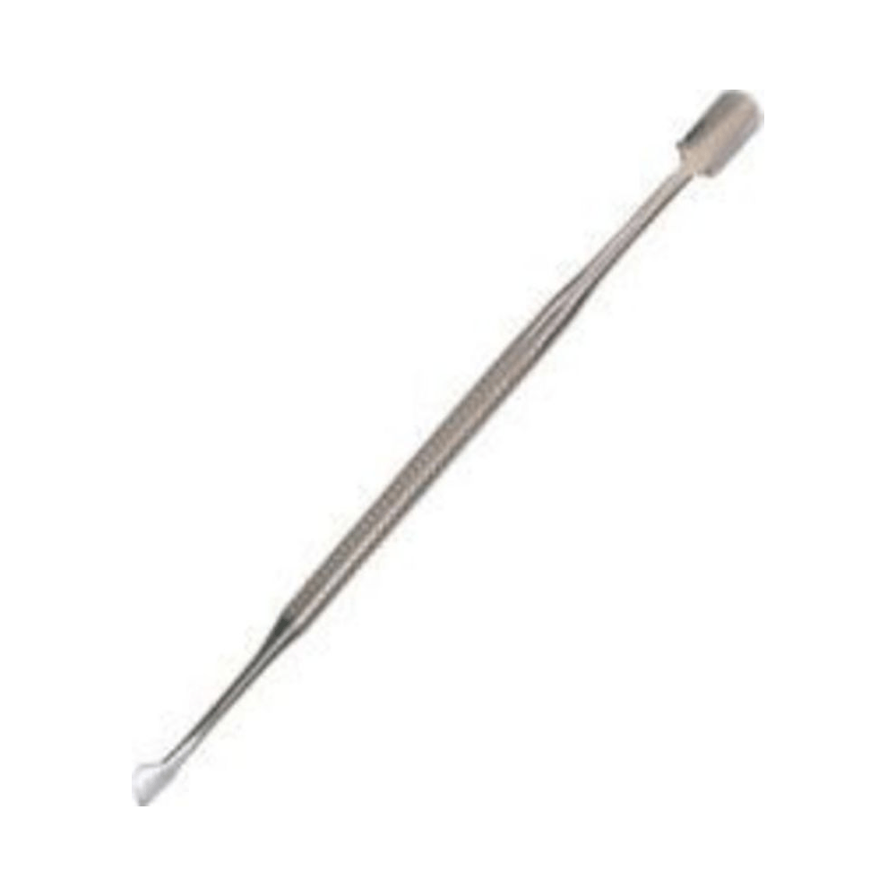 Empurrador de cutícula em aço inox com ponta dupla, corpo texturizado para melhor pegada