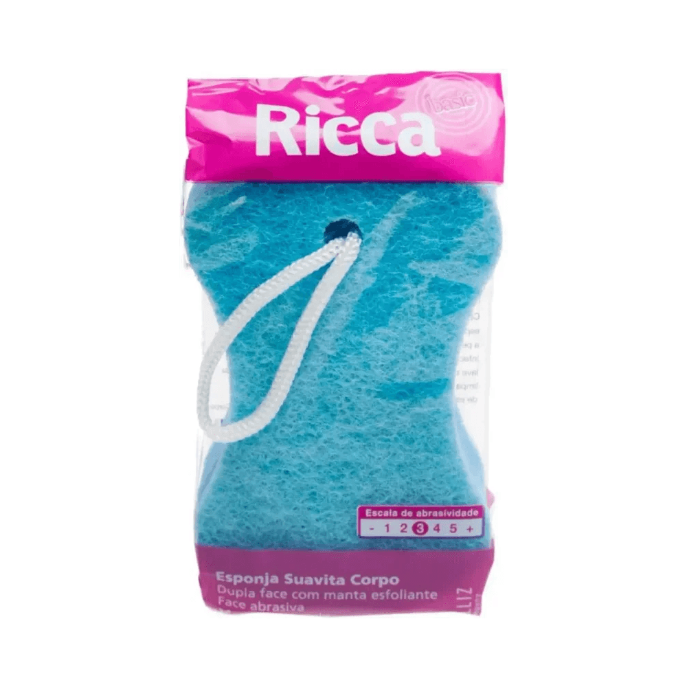 Esponja Suavita Corpo Ricca embalada com cabeçalho rosa Ricca
