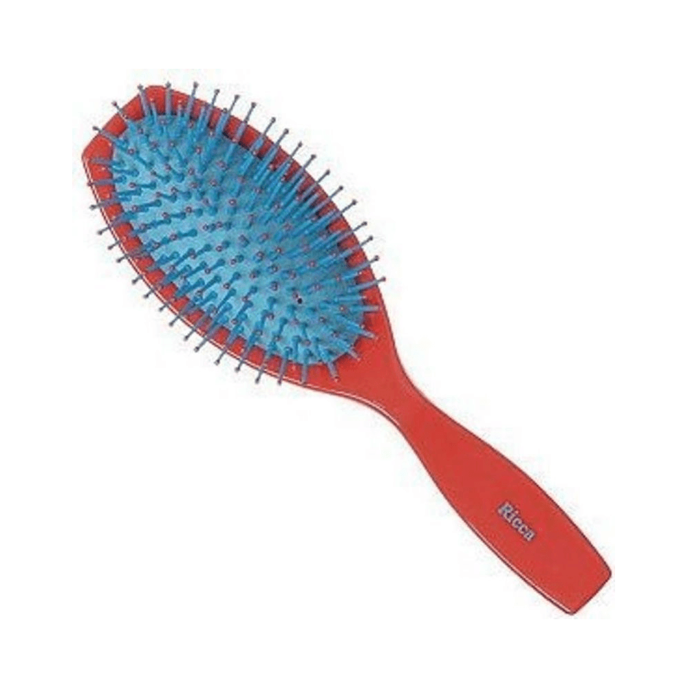 Escova Ricca Oval Almofadada Pink 2427 em ângulo mostrando cabo ergonômico