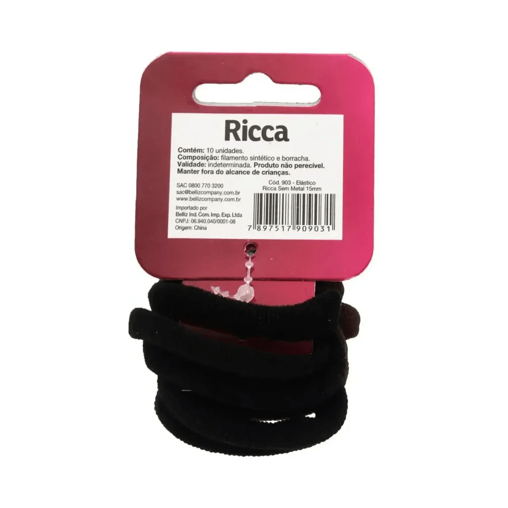 Elástico Ricca Sem Metal 15mm - embalagem com 10 unidades, elásticos pretos e marrons
