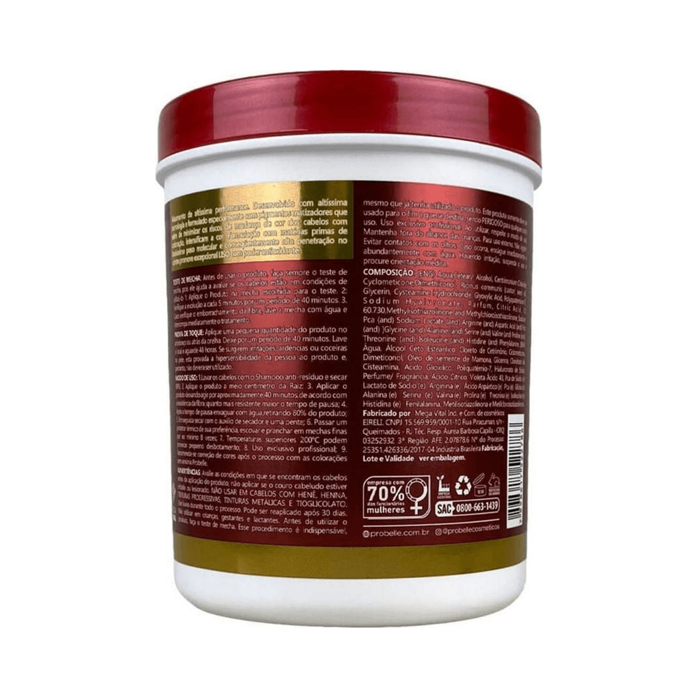 Verso do pote Probelle Azure 950g com instruções e composição