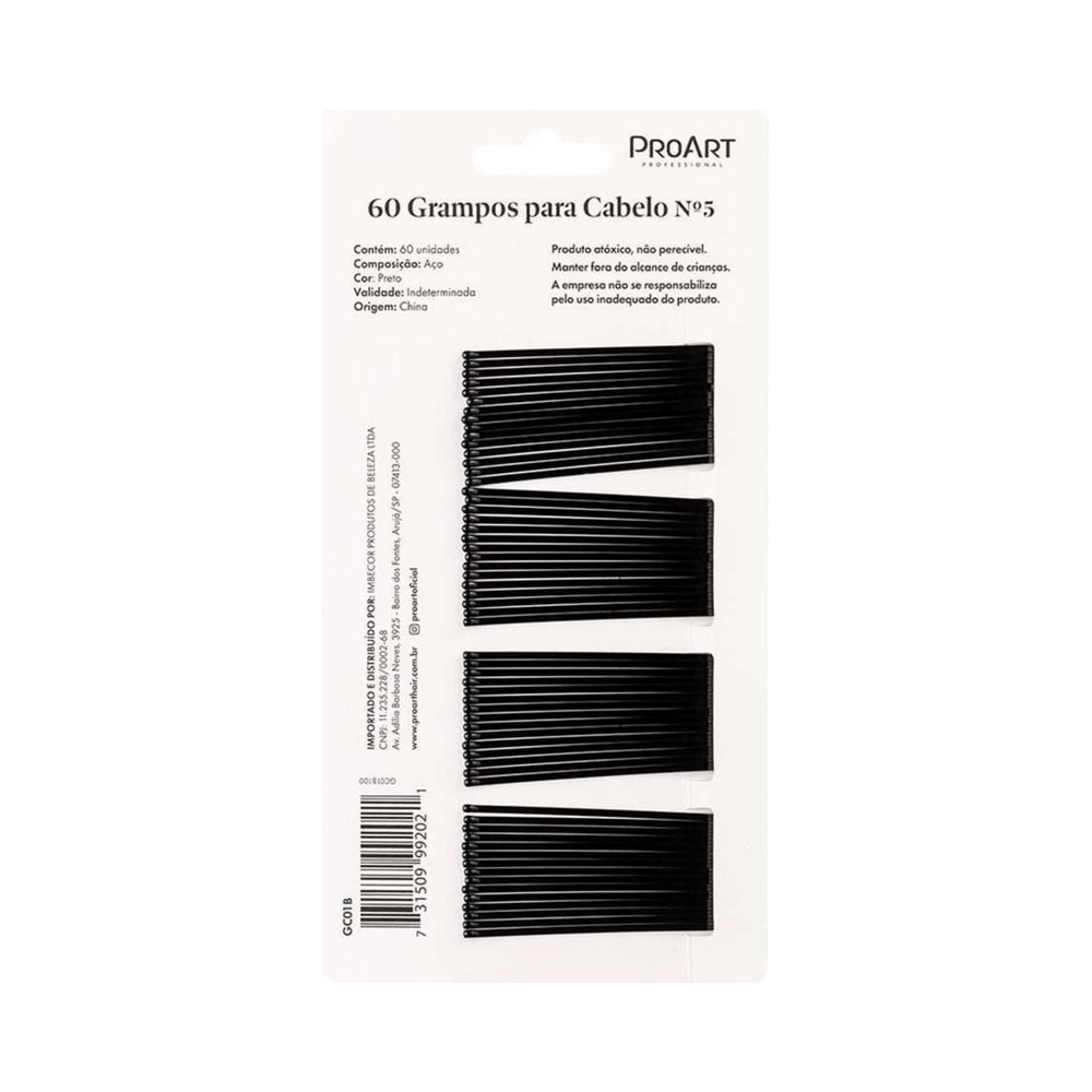 Cartela branca com 60 grampos ProArt N5 preto