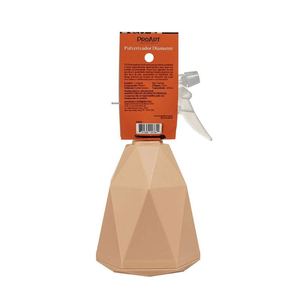 Pulverizador ProArt Diamante 600ml salmão com etiqueta informativa