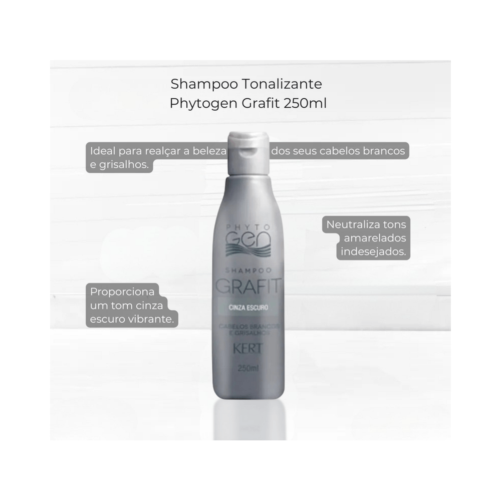 Shampoo Tonalizante Phytogen Grafit 250ml - embalagem prateada em fundo branco