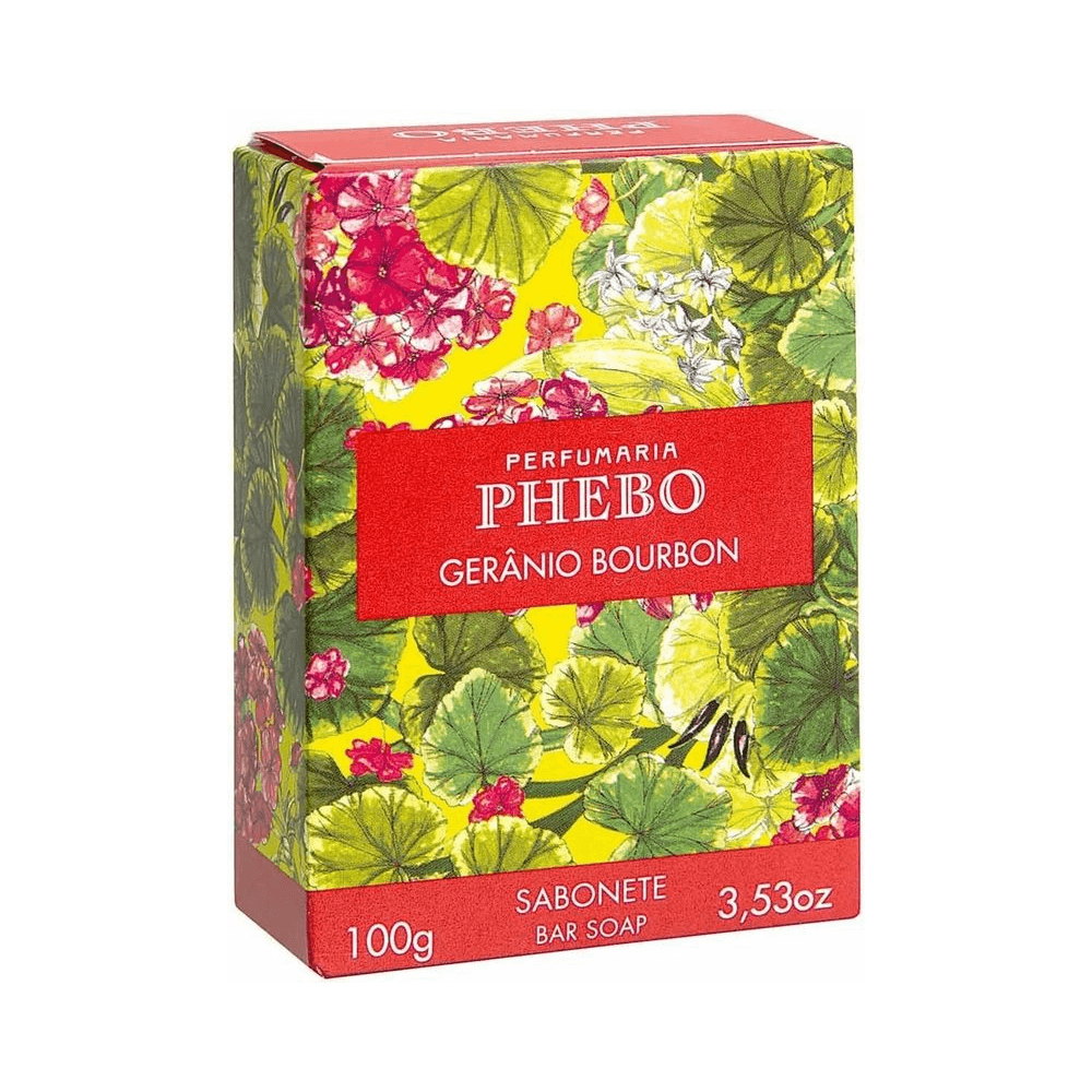 Embalagem frontal do sabonete Phebo Gerânio Bourbon 100g