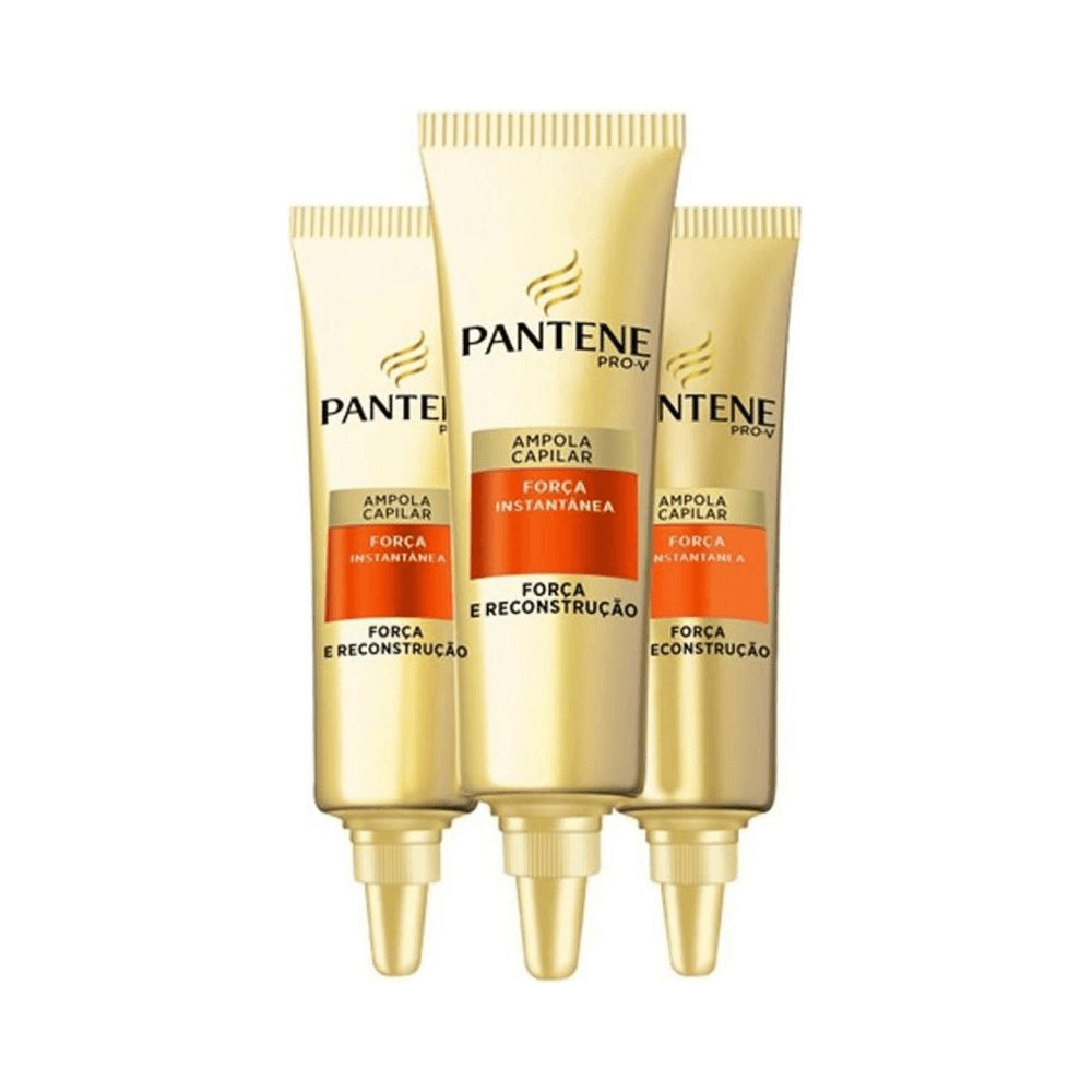 Três ampolas Pantene Pro-V 15ml sobre fundo branco