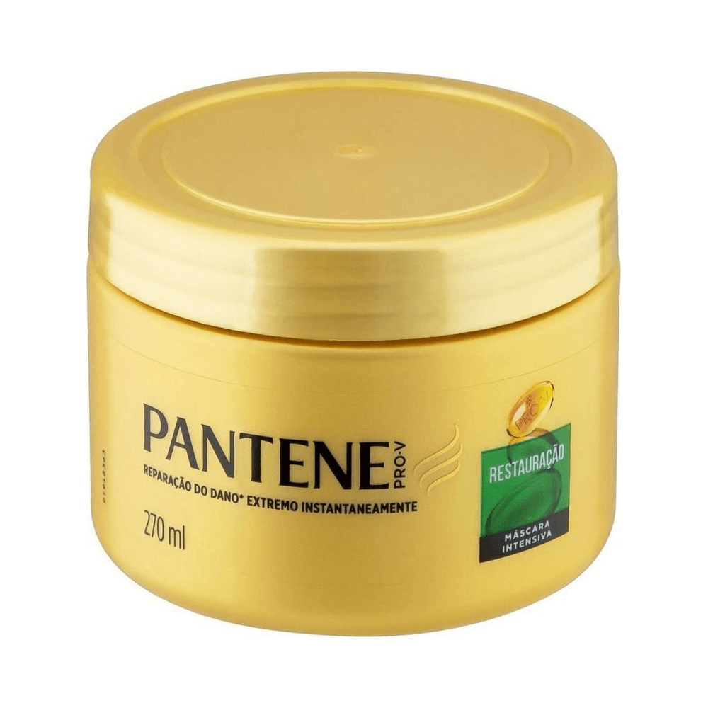 Pote dourado da Máscara Pantene Restauração Profunda 270ml - perspectiva lateral