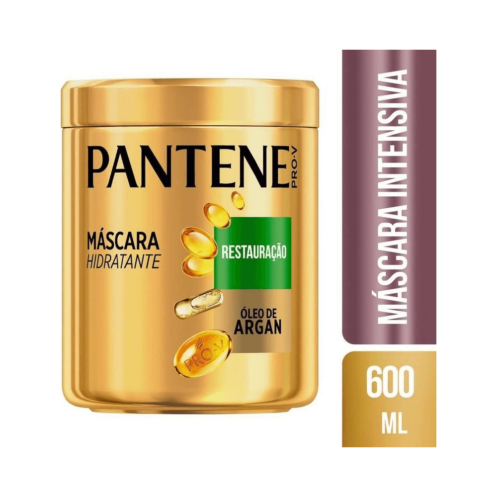 Máscara Pantene Restauração Profunda 600ml com destaque para a embalagem e selo de restauração
