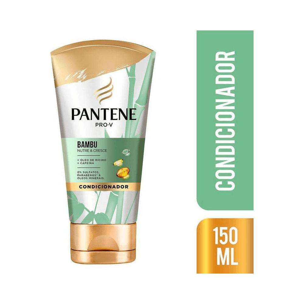 Condicionador Pantene Bambu Nutre & Cresce 150ml sobre fundo branco, destaque para selo 150 ml