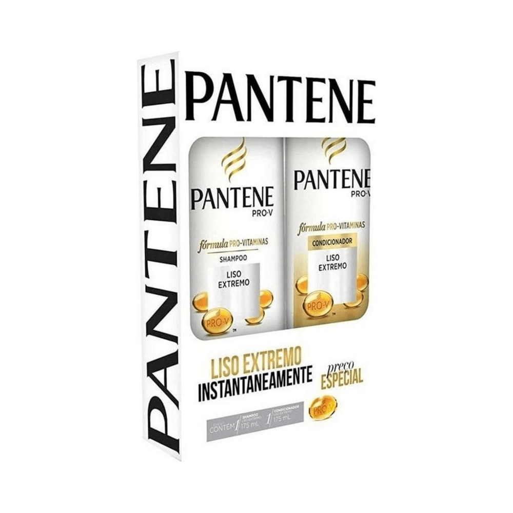 Caixa do Kit Pantene Liso Extremo com janela mostrando frascos internos