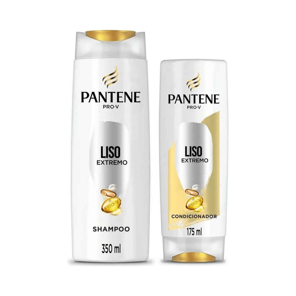 Frascos de Shampoo 350ml e Condicionador 175ml Pantene Liso Extremo lado a lado