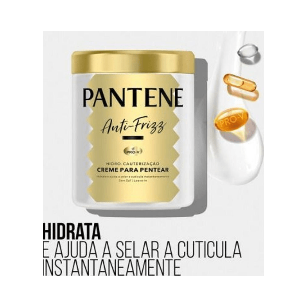 Pote Pantene Antifrizz 600g com ilustrações de ingredientes e destaque para hidratação