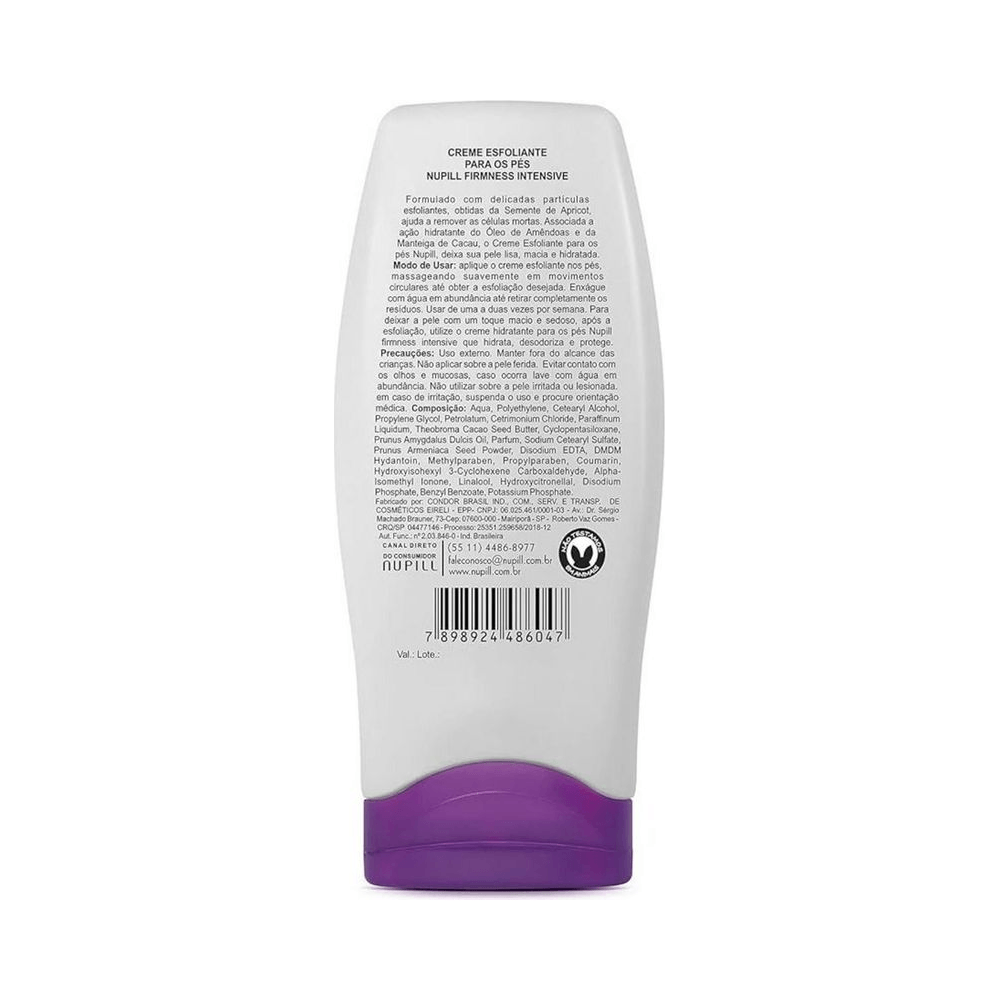 Verso da bisnaga com instruções e composição do Creme Esfoliante Nupill 120g