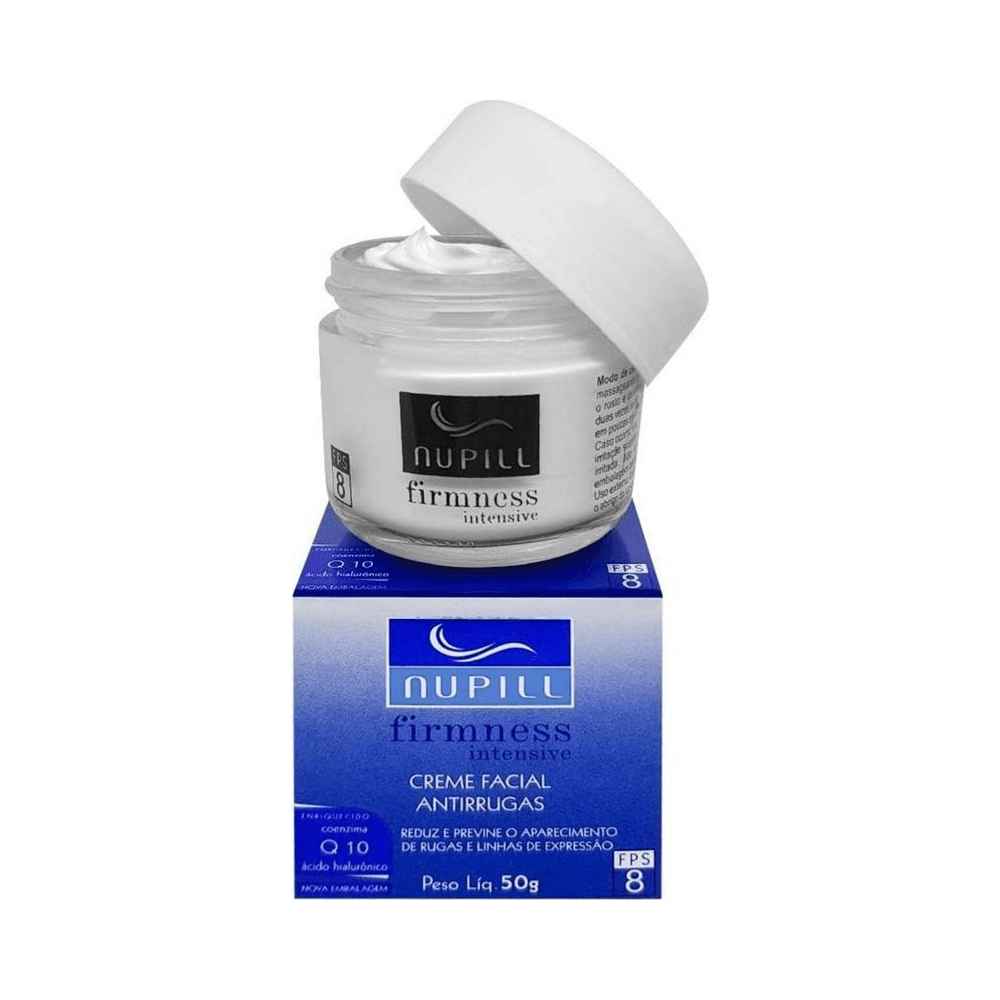 Pote aberto do Creme Antirrugas Nupill mostrando textura cremosa