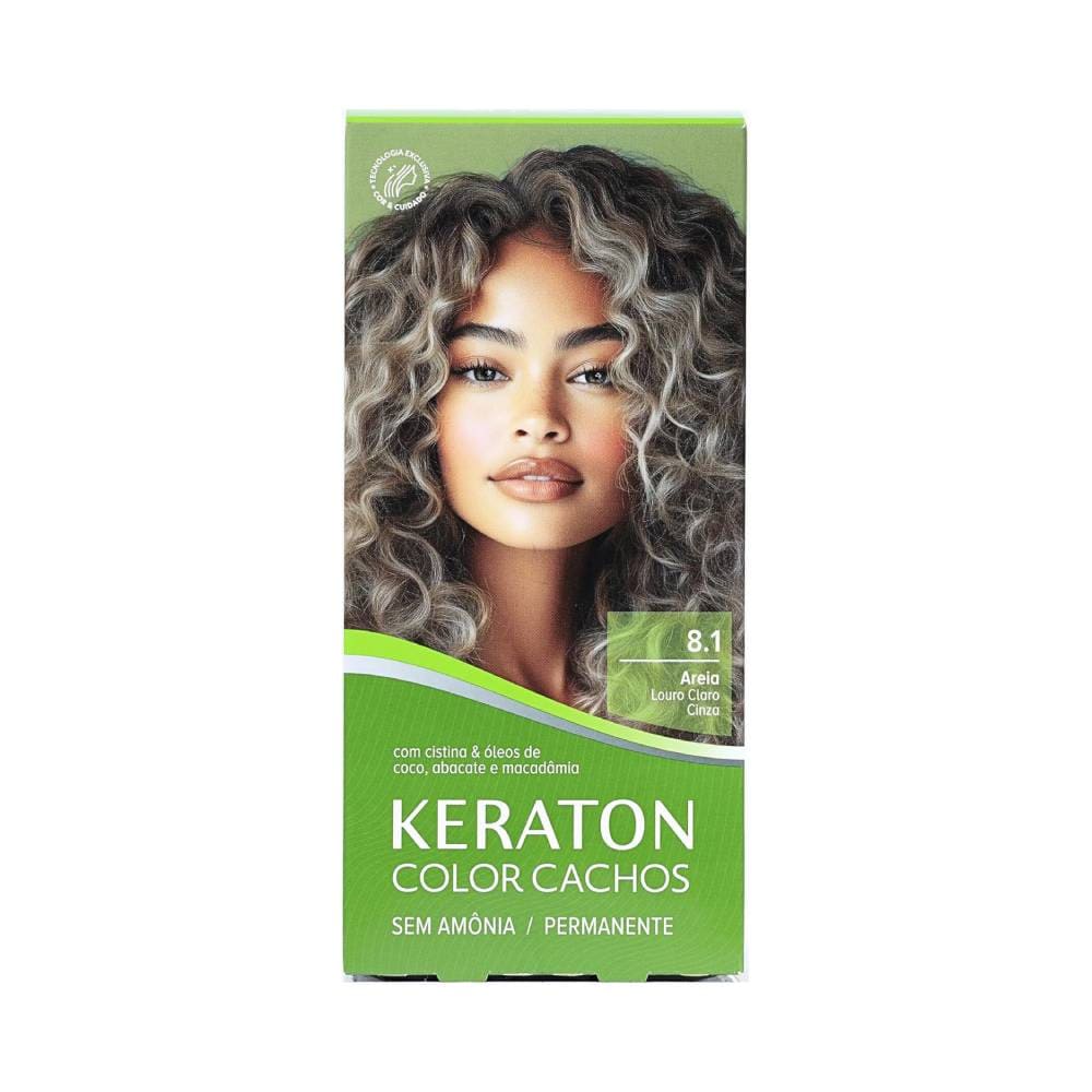 Verso da embalagem da coloração Keraton Color Cachos 8.1 Louro Claro Cinza com informações técnicas.