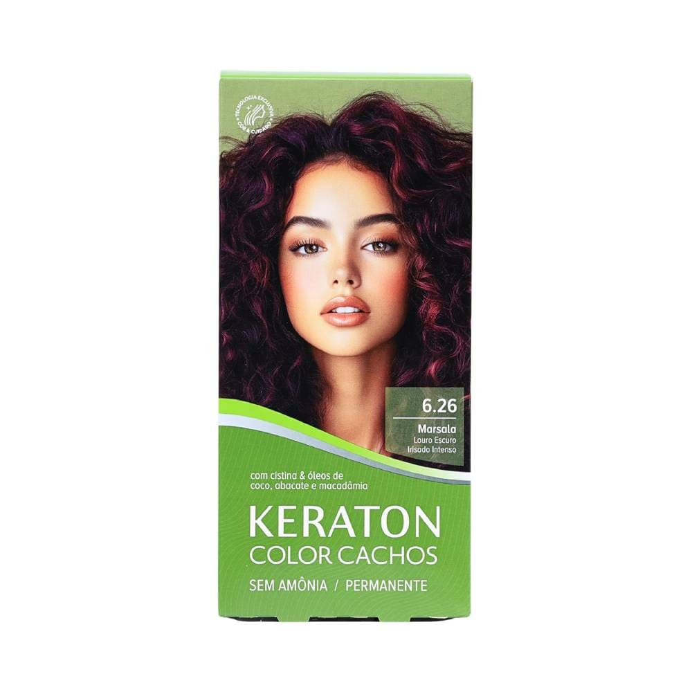 Embalagem frontal da coloração Keraton Color Cachos 6.26 Marsala
