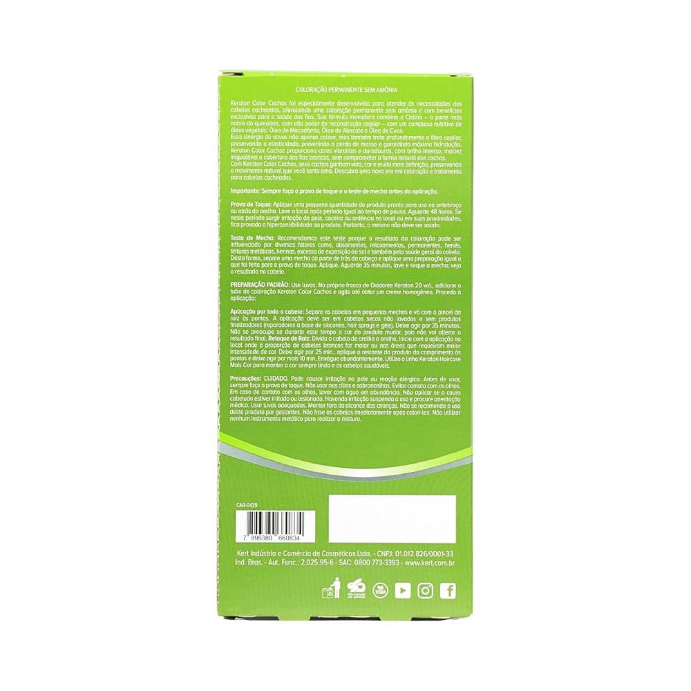 Verso da embalagem da coloração Keraton Color Cachos com informações detalhadas