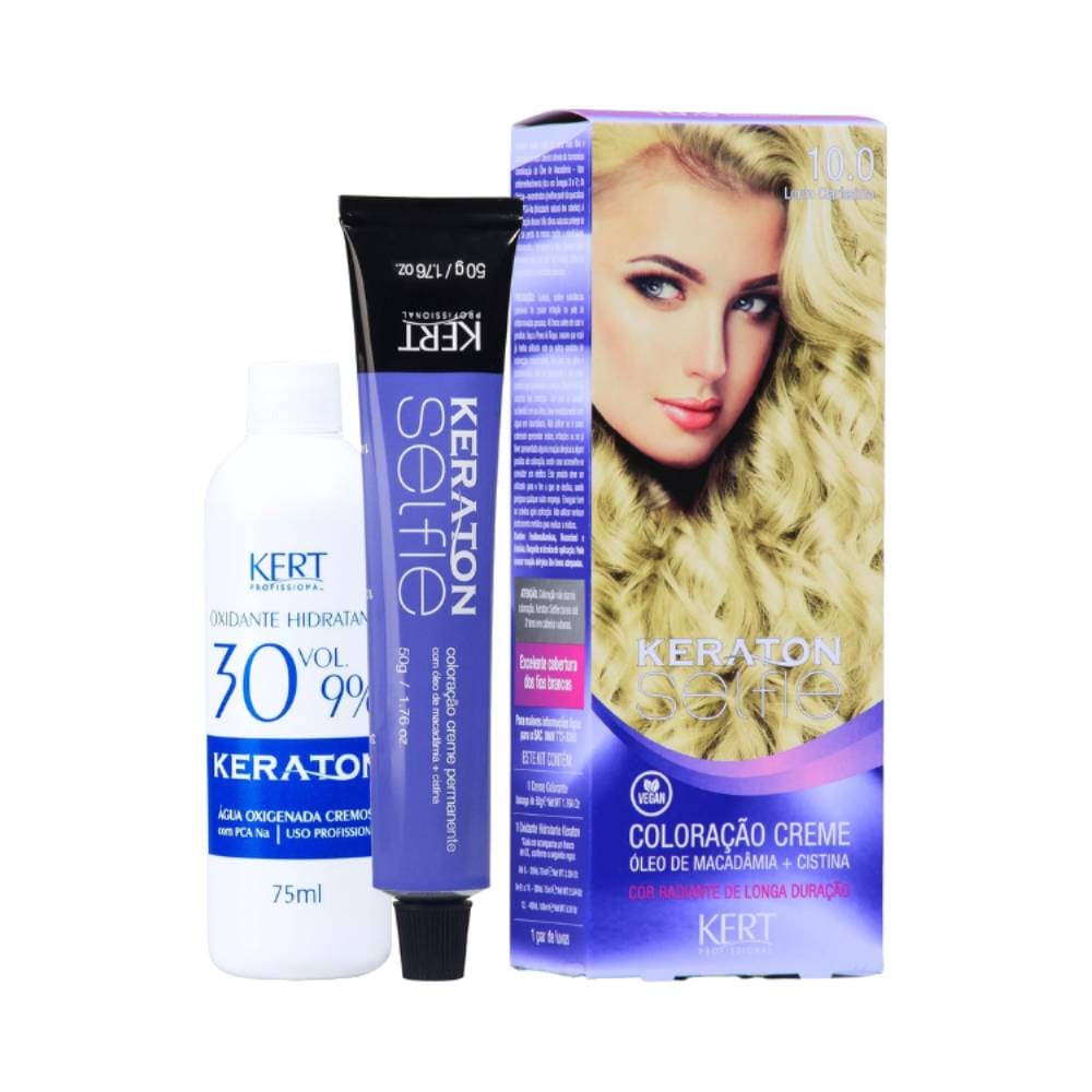 Kit de coloração Keraton Selfie 10.0 Louro Claríssimo com tubo de coloração e oxidante hidratante