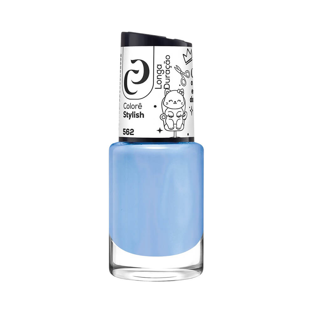Frasco de esmalte Cora Colorê Stylish cor azul claro, embalagem com design moderno e tampa branca e preta