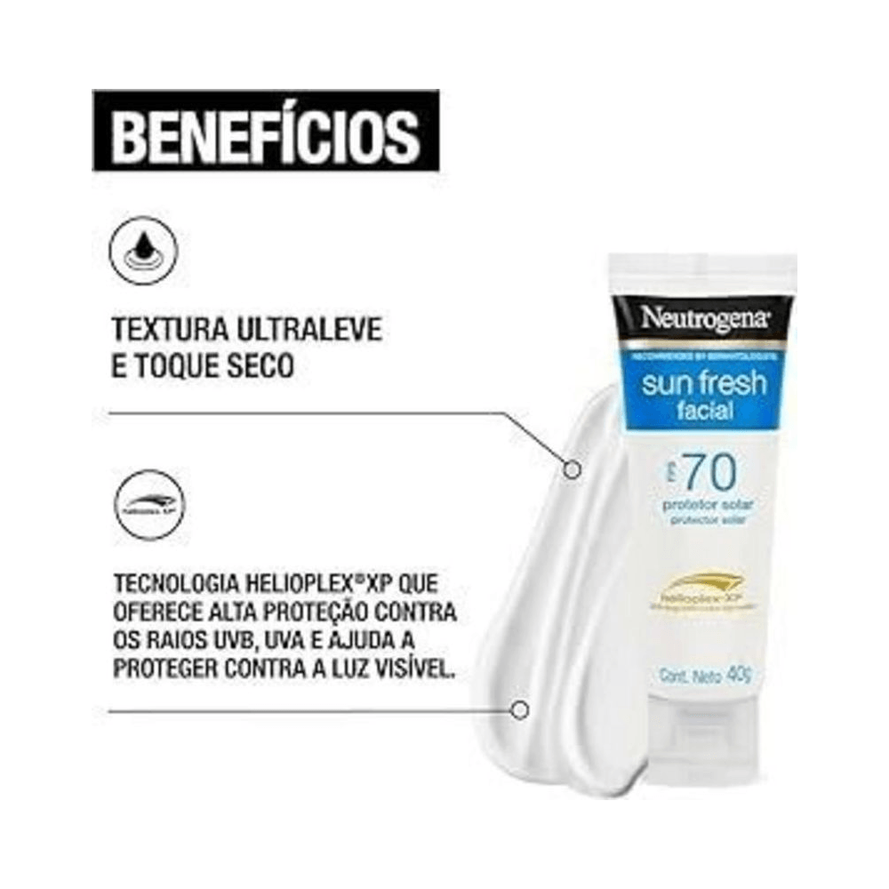Tubo de protetor solar Neutrogena FPS70 com detalhes azuis