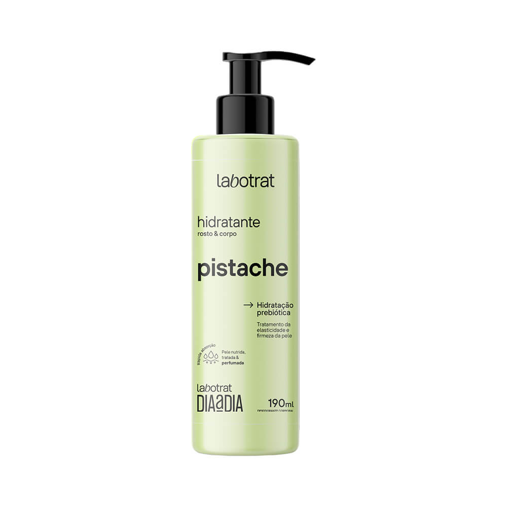 Frasco pump do Hidratante Labotrat Pistache 190ml em fundo branco