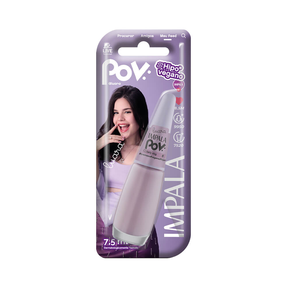Embalagem blister do esmalte Impala Luara POV Daily Vlog com selo hipo vegano