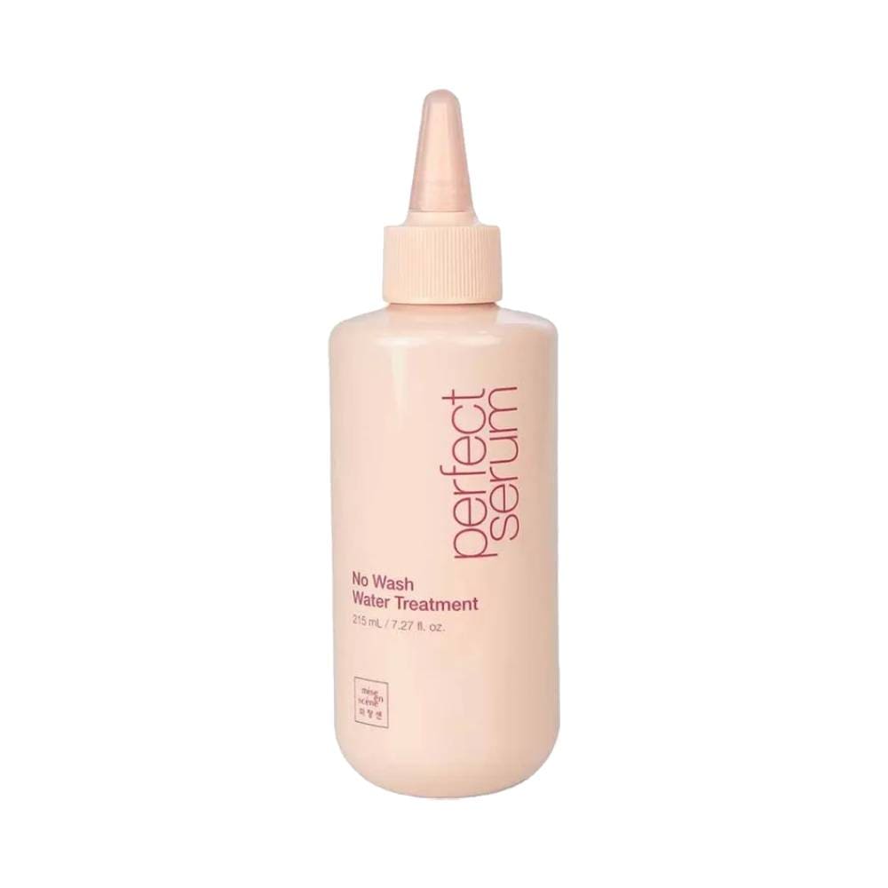 Frasco rosa claro do Leave-In Mise en Scène Perfect Serum No Wash Water 215ml com bico aplicador pontiagudo