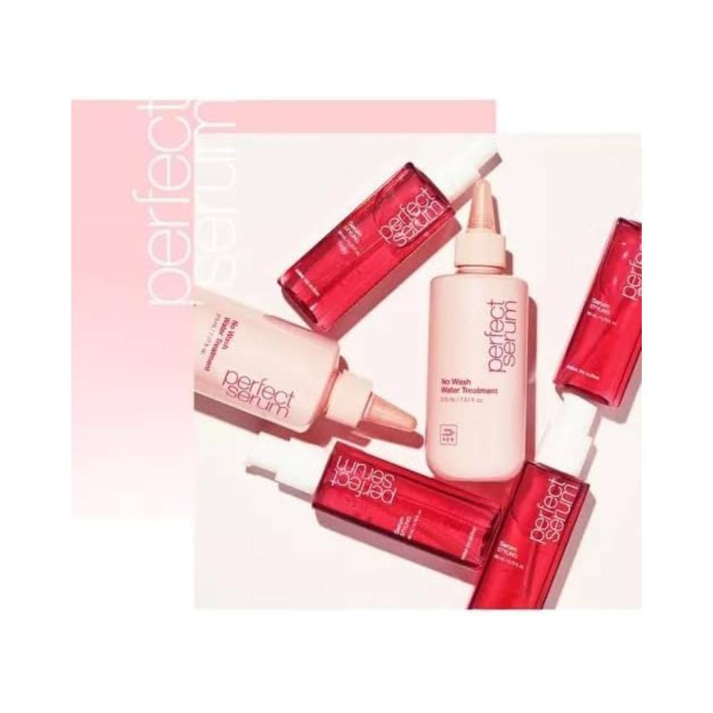 Composição com vários frascos da linha Perfect Serum da Mise en Scène