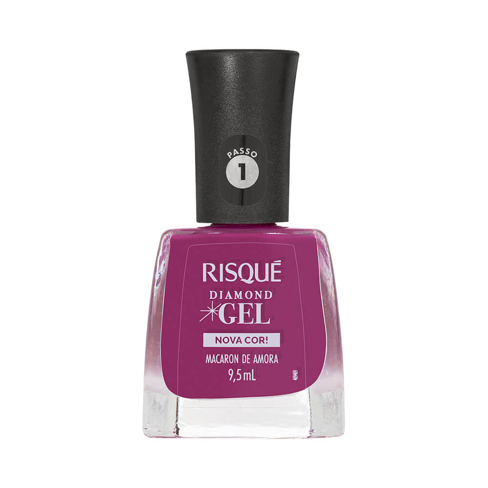 Frasco de esmalte Risqué Diamond Gel Macaron de Amora com acabamento roxo cremoso e brilho intenso
