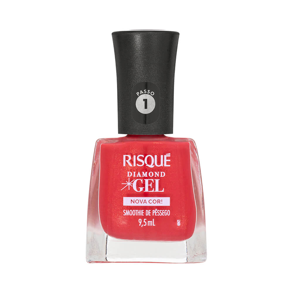 Frontal do vidrinho de esmalte Risqué Diamond Gel Smoothie de Pêssego com acabamento cremoso e brilho intenso