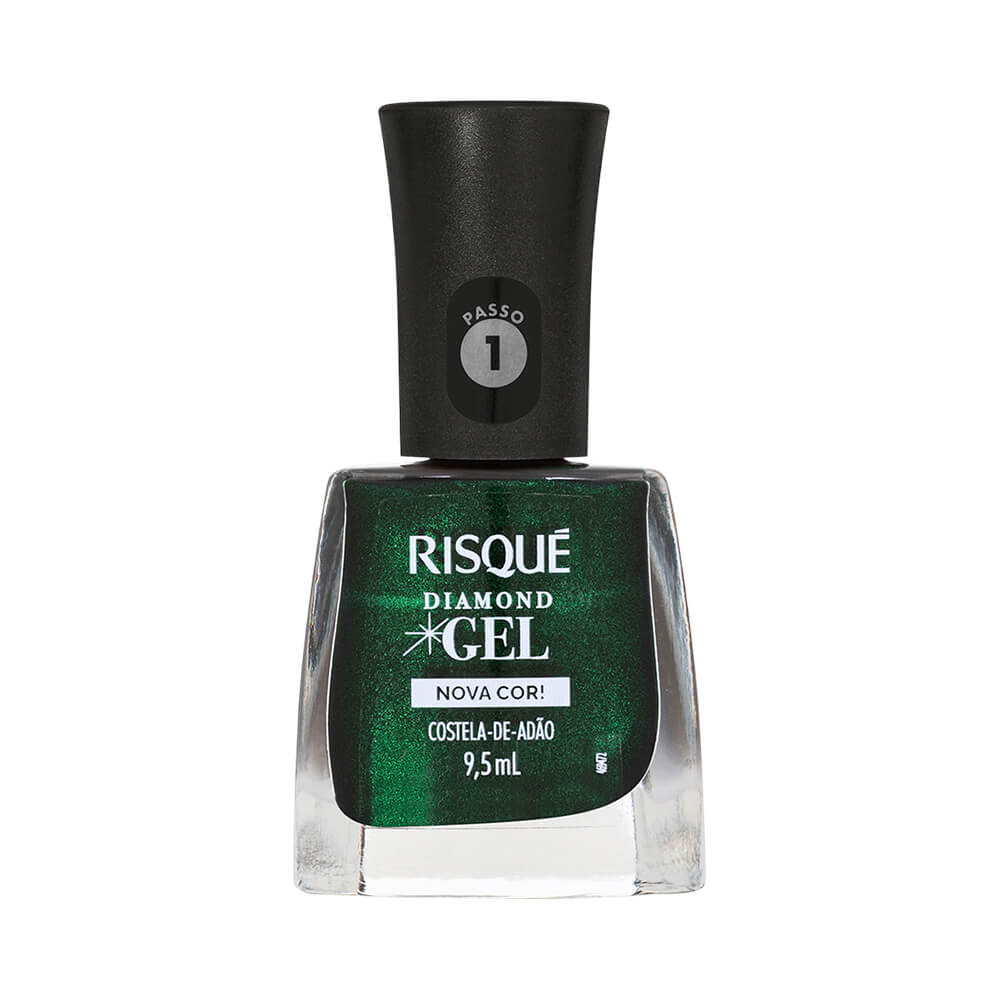 Frasco de esmalte Risqué Diamond Gel cor verde metálico 'Costela-de-Adão'