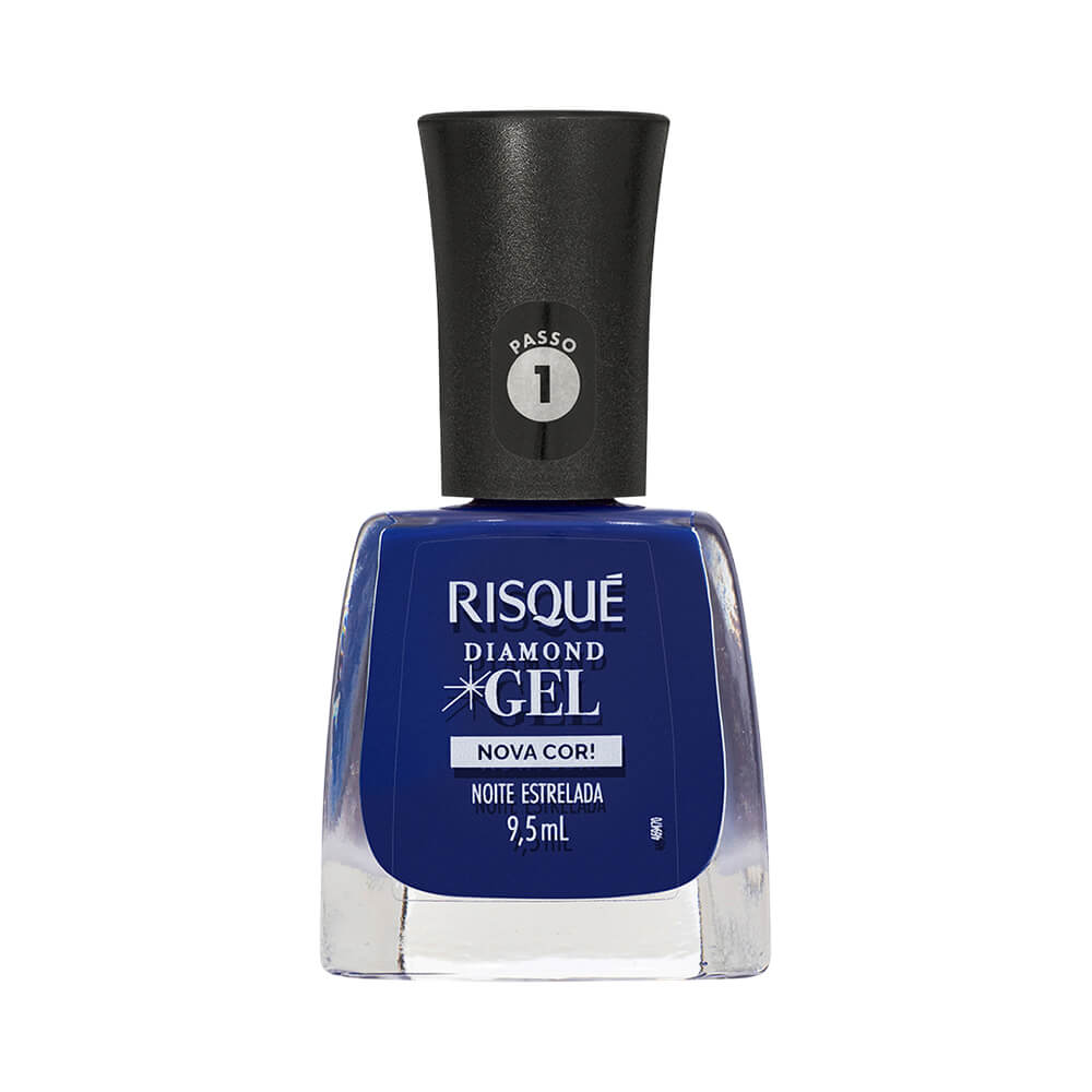 Frasco de esmalte Risqué Diamond Gel Noite Estrelada em tom azul profundo