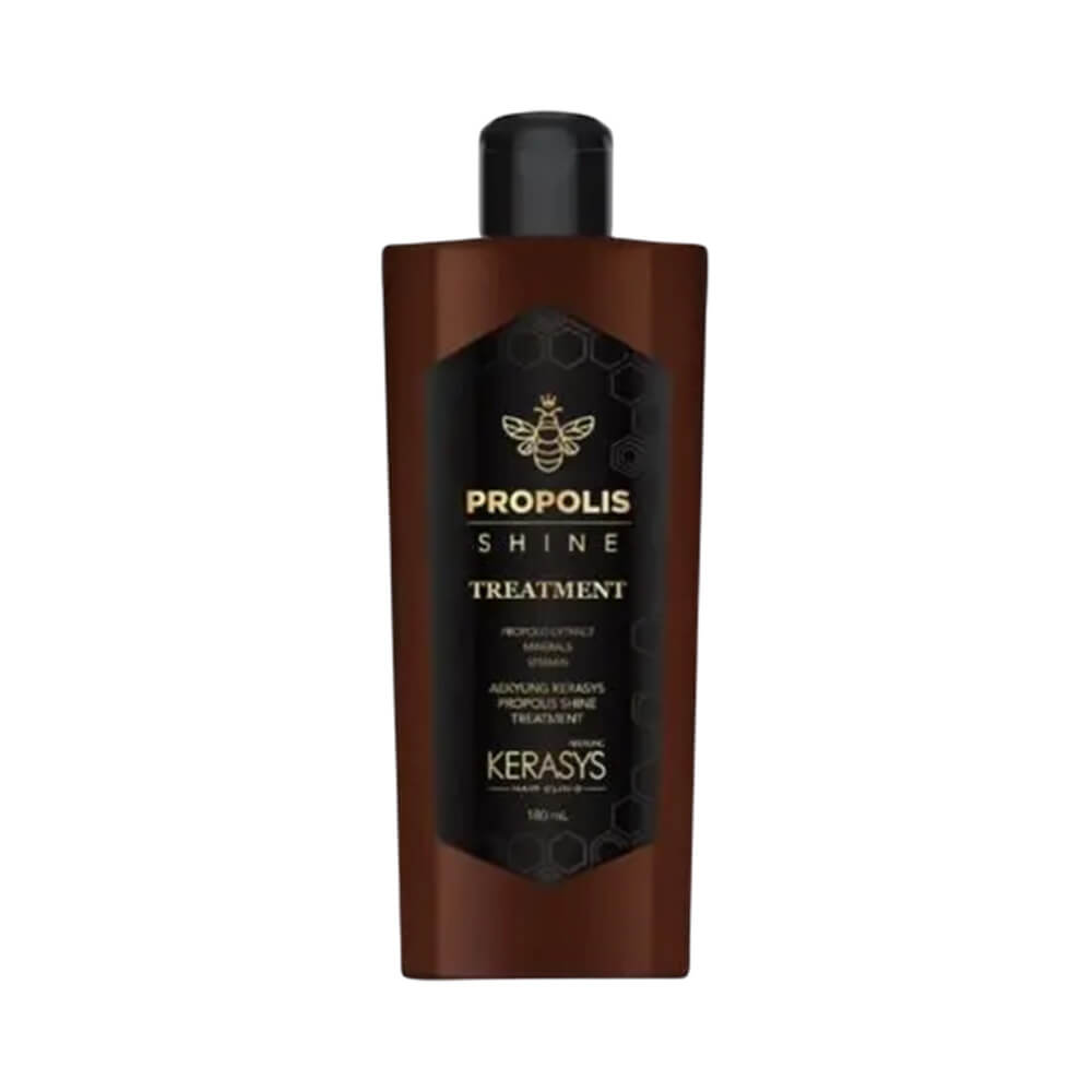 Máscara de tratamento Kerasys Propolis Shine 180 ml embalagem marrom com rótulo preto e dourado