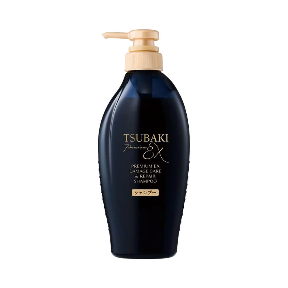 Frontal do frasco de shampoo Tsubaki Premium EX Damage Care & Repair 450ml