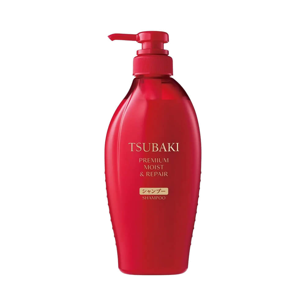 Frasco de Shampoo Tsubaki Premium Moist & Repair 450ml vermelho com pump