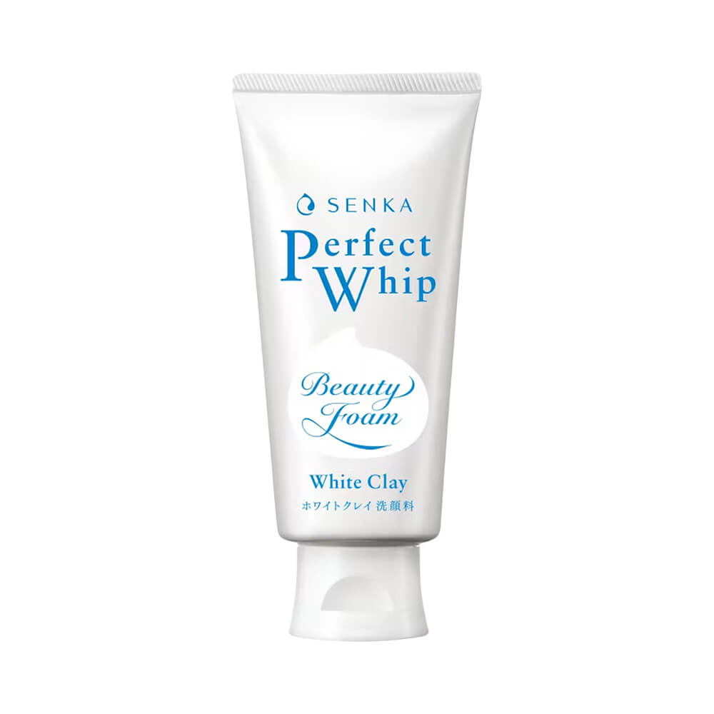 Espuma de Limpeza Senka Perfect Whip White Clay 120g tubo branco com tampa flip-top
