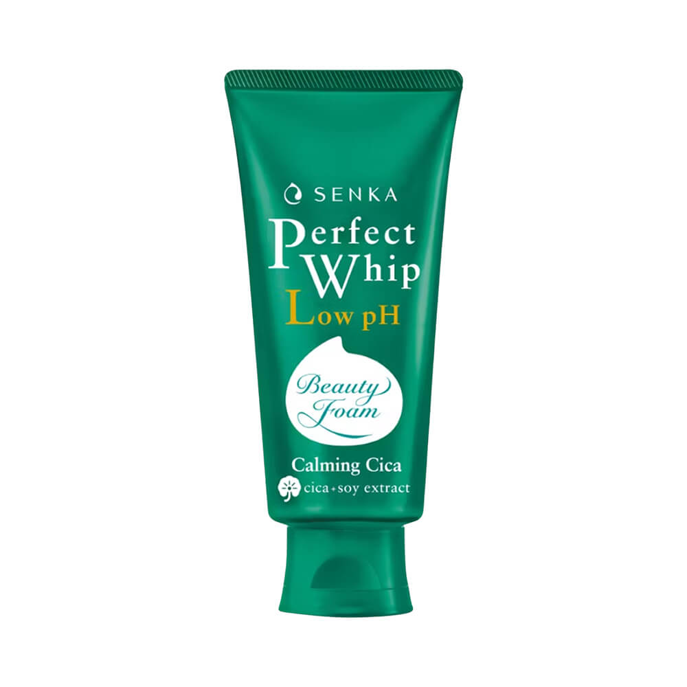 Bisnaga verde da Espuma de Limpeza Senka Perfect Whip Low pH Calming Cica 100g