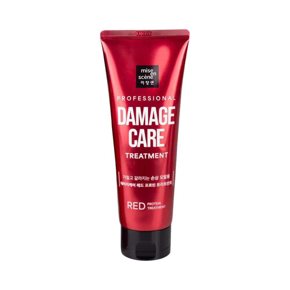 Máscara de Tratamento Mise en Scène Damage Care Red Protein 180ml com embalagem vermelha e tampa preta