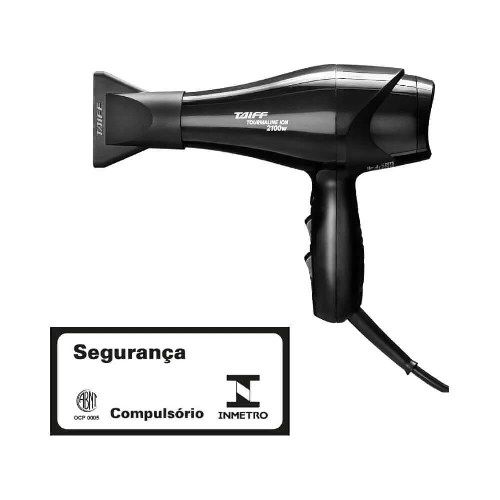 Secador Taiff Tourmaline 2100W vista lateral com selo INMETRO