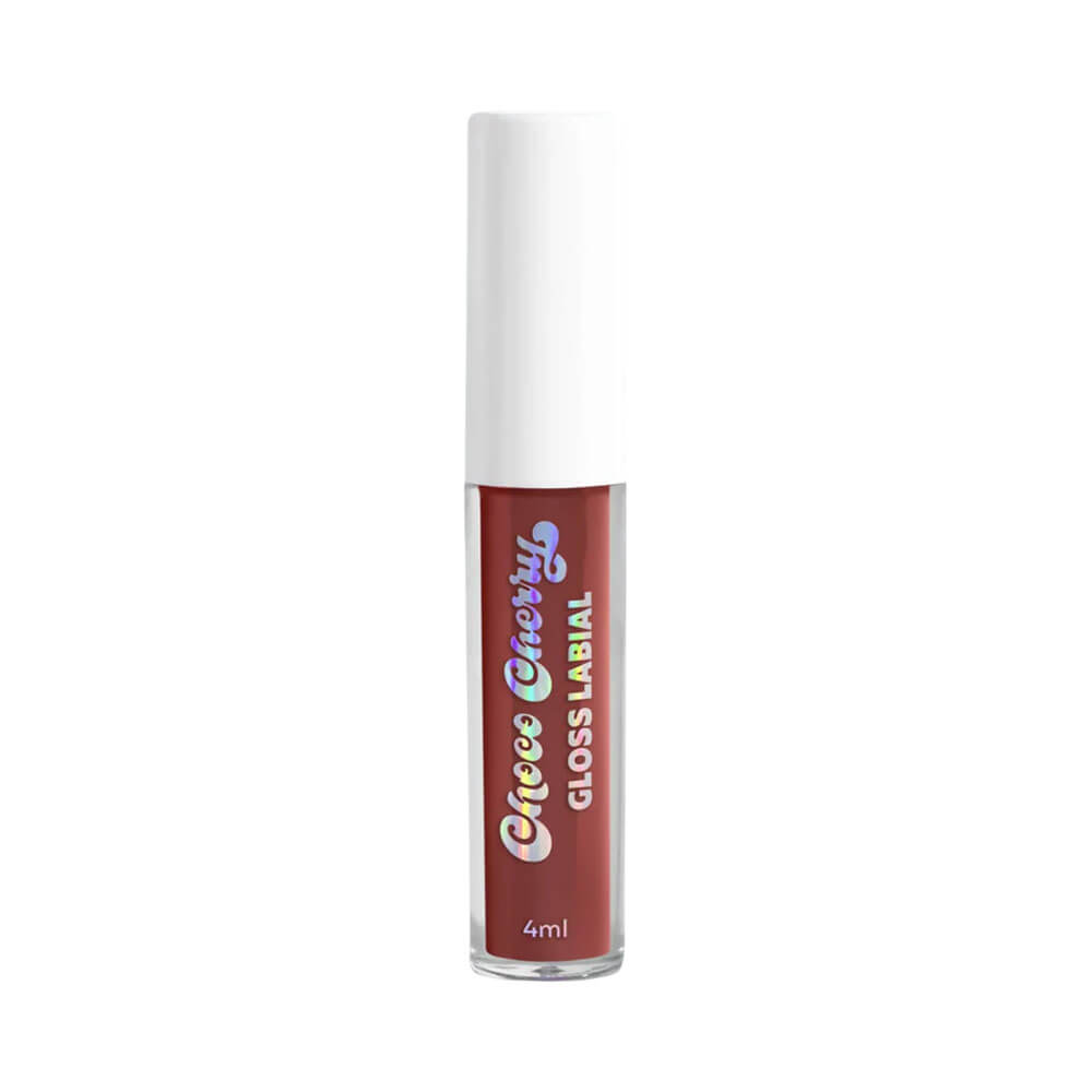 Tubo de gloss labial Dailus Choco Cherry Pudim de Chocolate, cor marrom-avermelhada, fundo branco