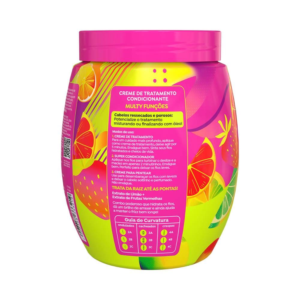 Vista traseira do Creme de Tratamento Salon Line Multy 3 em 1 Pink Lemonade mostrando instruções e benefícios