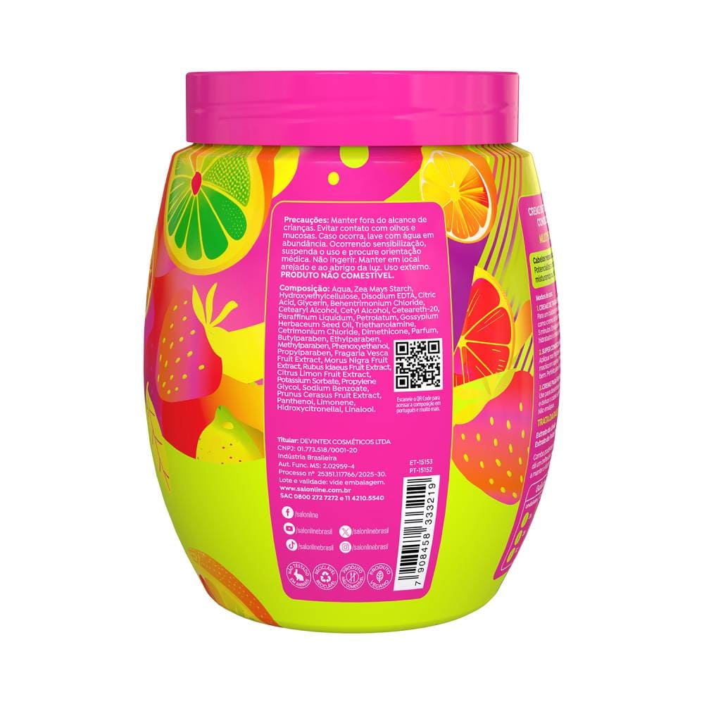 Imagem lateral do Creme de Tratamento Salon Line Multy 3 em 1 Pink Lemonade com composição e precauções