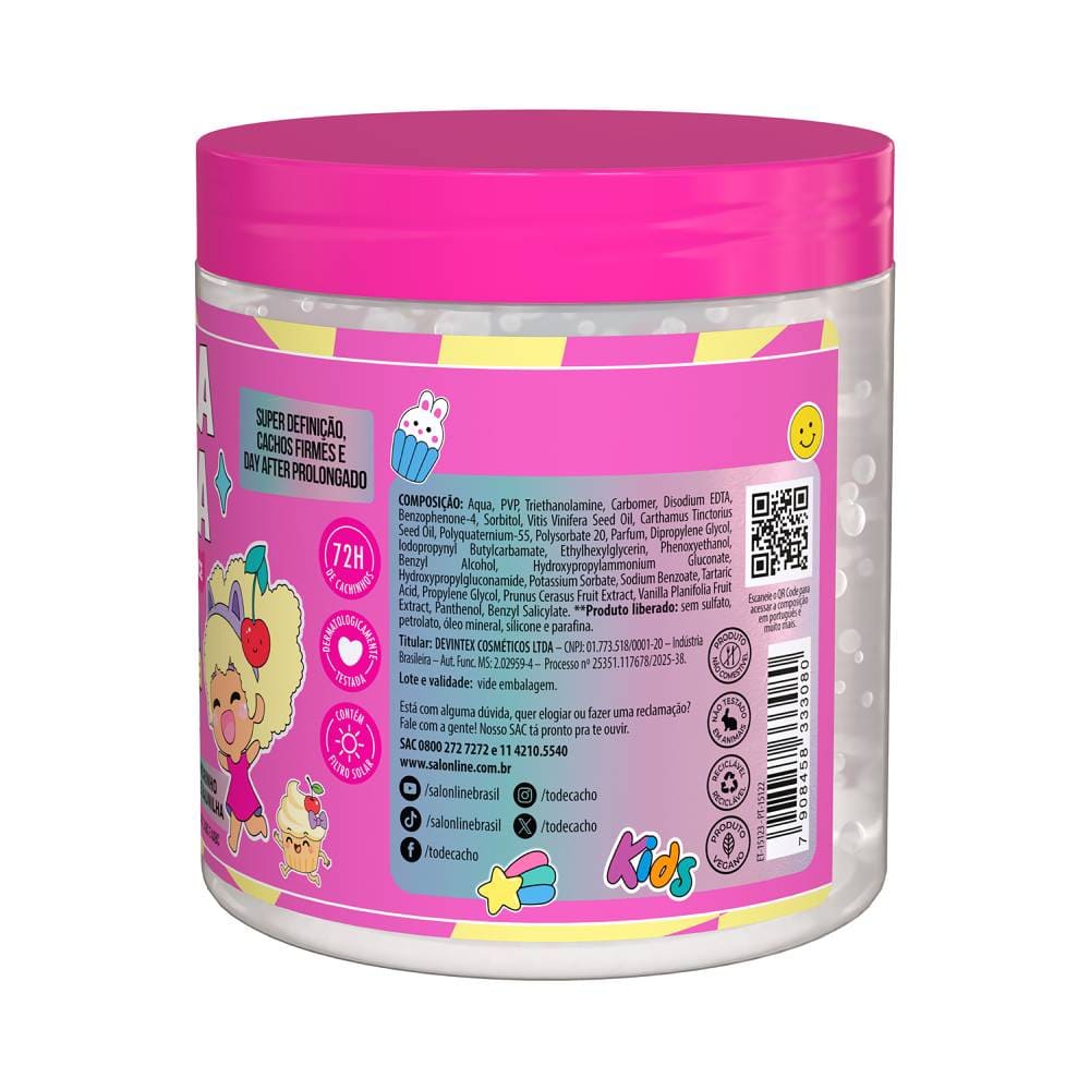 Gelatina Salon Line #ToDeCacho Kids Vanilla Vibes! 550g - embalagem verso com informações detalhadas
