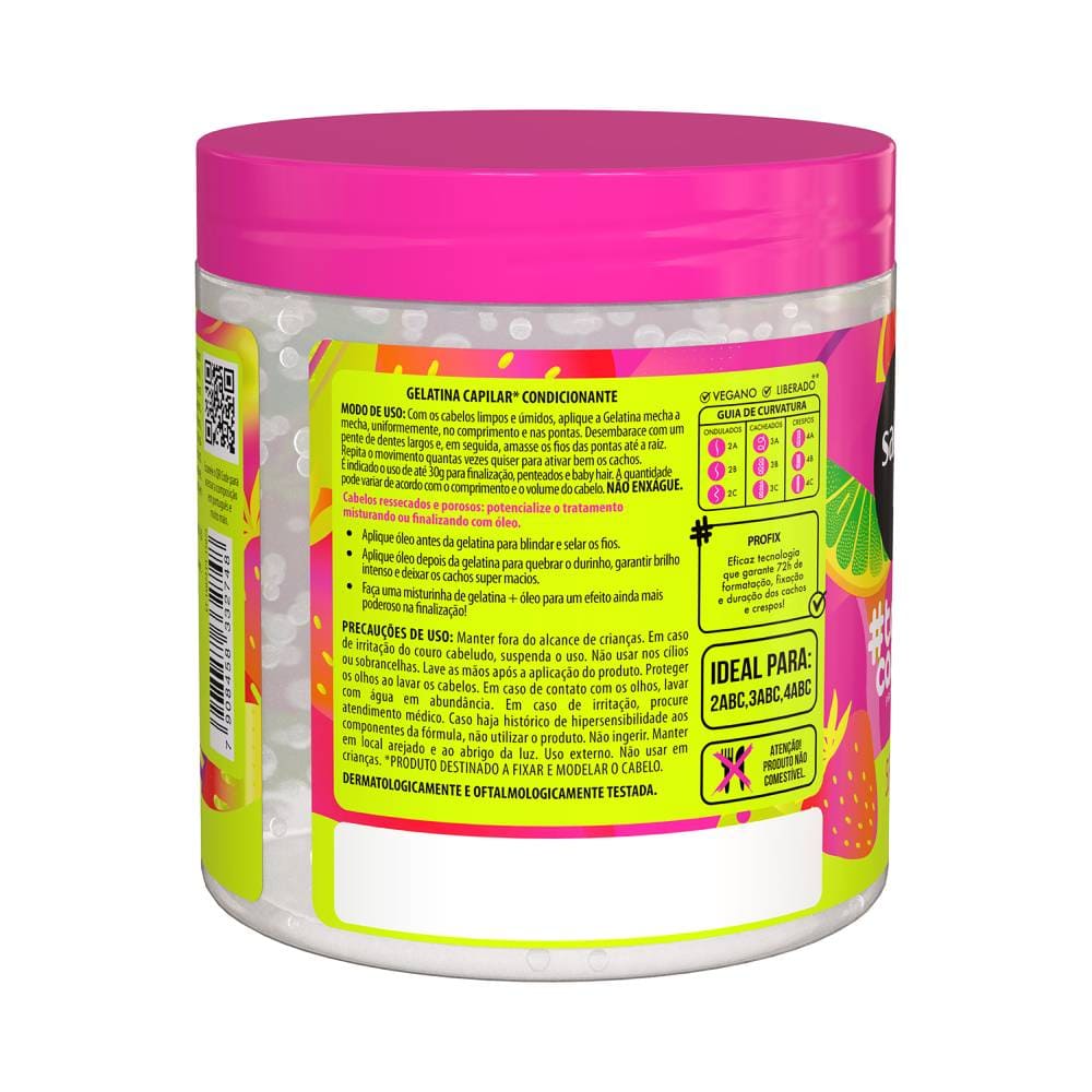 Parte traseira do pote da Gelatina Salon Line #ToDeCacho Pink Lemonade mostrando modo de uso e selo vegano