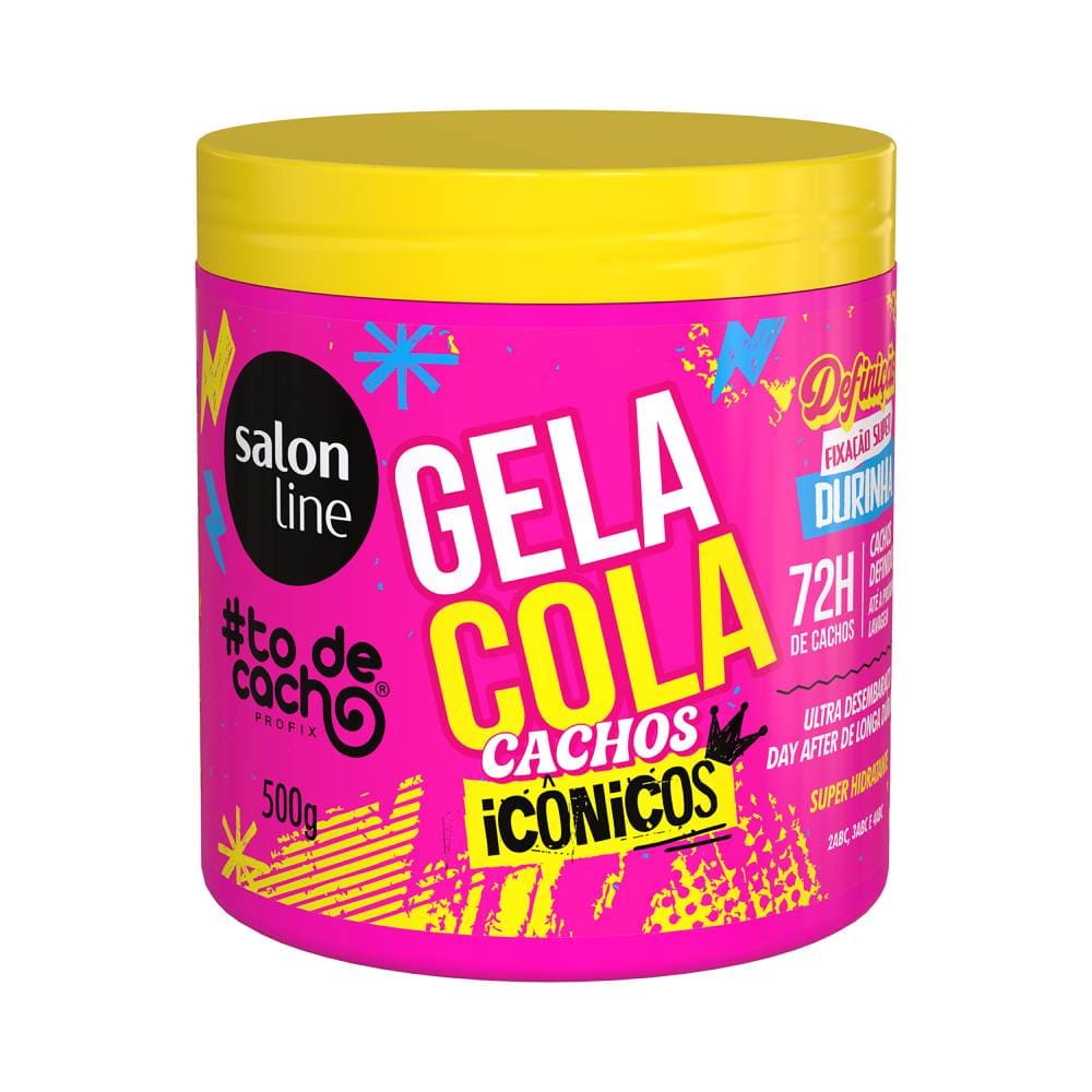 Pote de Gela Cola Salon Line #ToDeCacho Cachos Icônicos 550g com rótulo rosa e tampa amarela