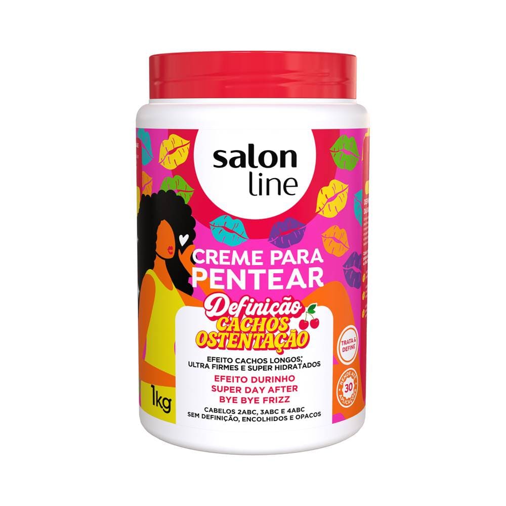 Creme para Pentear Salon Line Definição Cachos Ostentação 1kg - pote branco com tampa vermelha e rótulo colorido