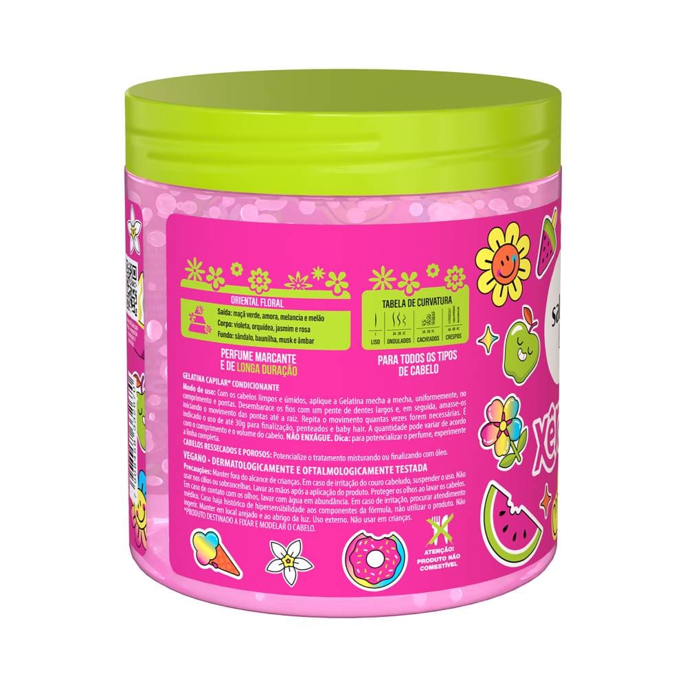 Parte traseira do pote da Gelatina Salon Line Xêrosa Vibes Pop mostrando informações e design vibrante