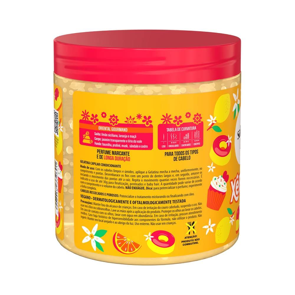 Lateral do pote de Gelatina Salon Line Xêrosa Baunilha Doce 500g mostrando informações detalhadas do produto