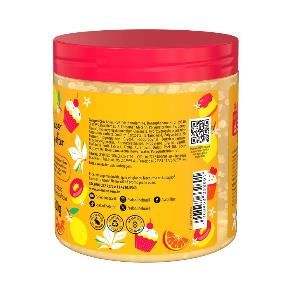 Parte traseira do pote de Gelatina Salon Line Xêrosa Baunilha Doce 500g com ingredientes e informações técnicas