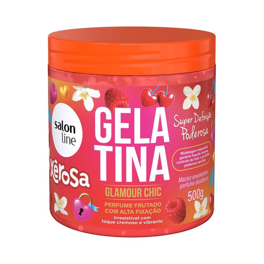 Pote de gelatina capilar Salon Line Xêrosa Glamour Chic 500g com embalagem rosa e tampa laranja